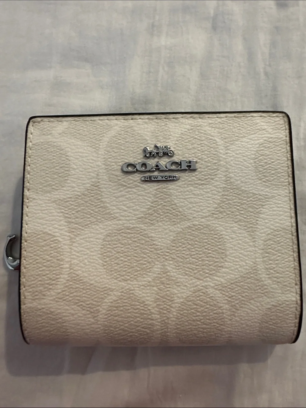 Coach Cream Signature Bifold Wallet with Silver Logo